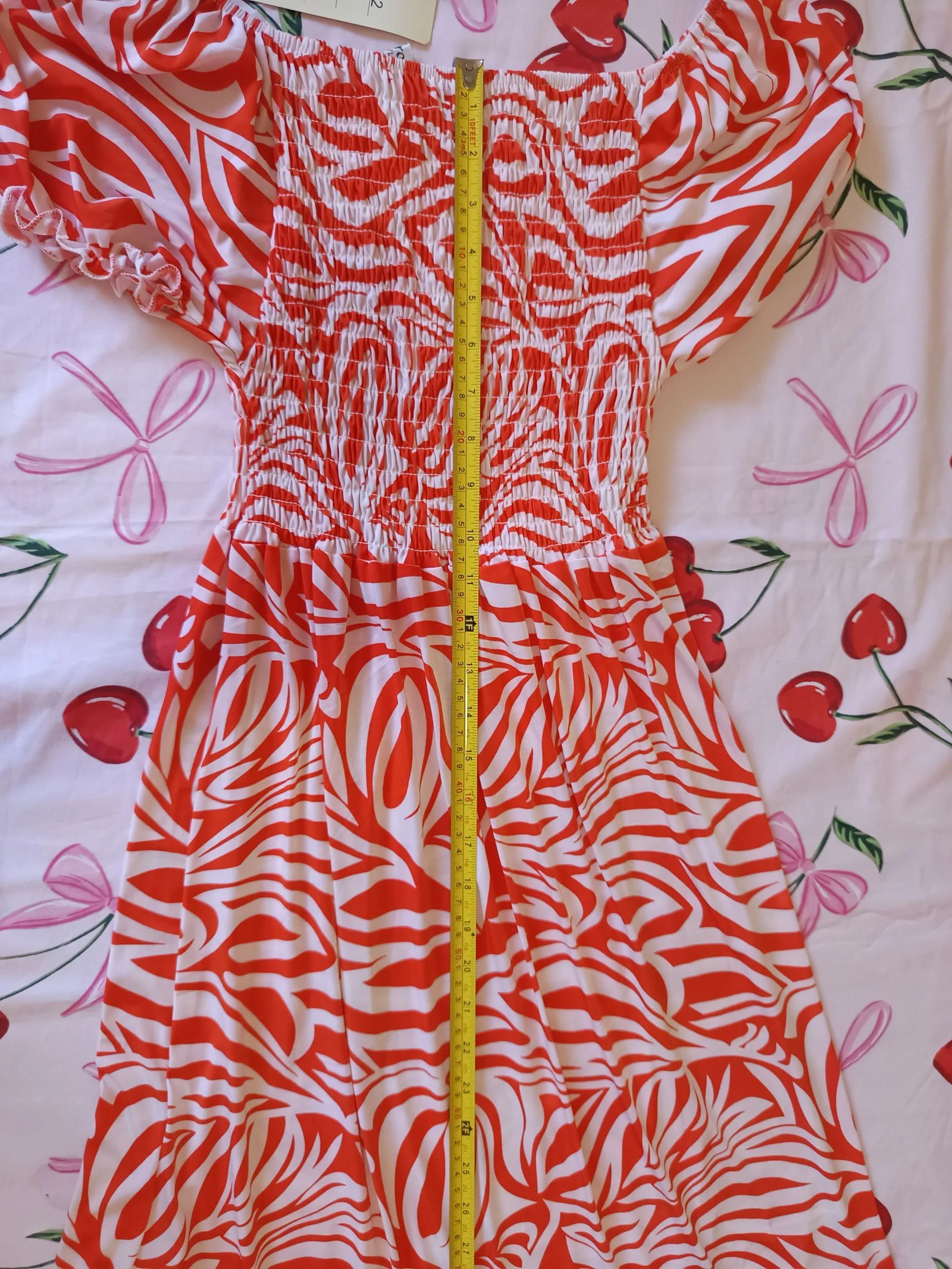 Jurk midi honingraat zebra oranje / Robe froncée zèbre orange / Smocked zebra dress – photo 6